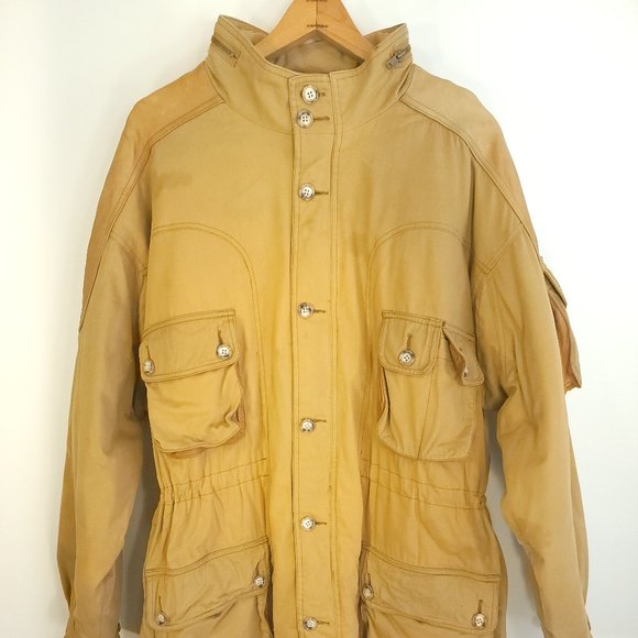 Vtg Willis Geiger Field Jacket Parka Men's L Tan Multicolor Plaid Lining Grunge